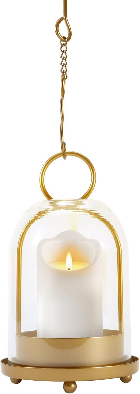 Vintage Farmhouse Gold Pillar Candle — Gold-medium