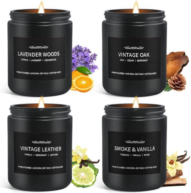 Scented Gold Candle Set — Smoke Vanilla&vintage Leather&vintage Oak&lavender Wood