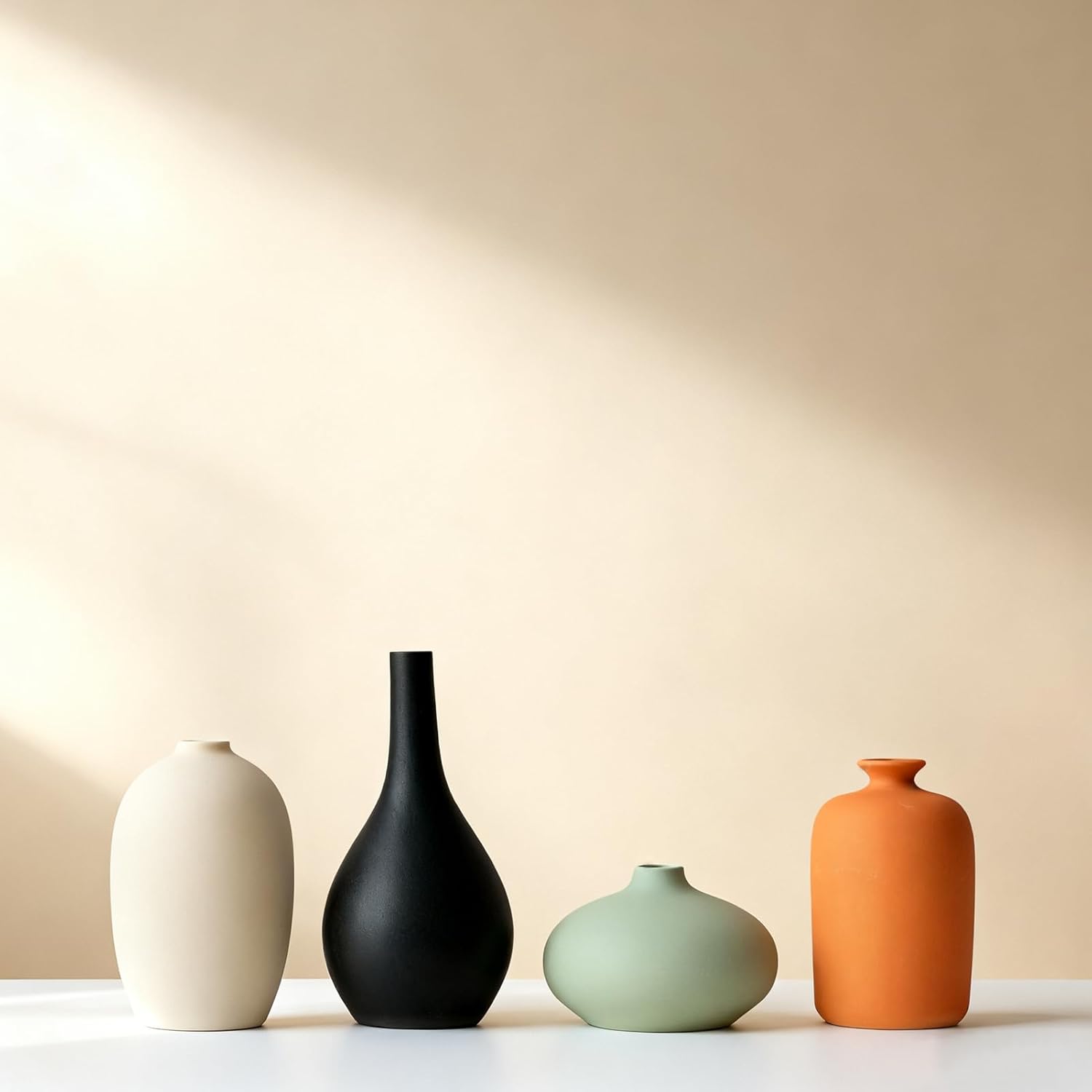 Round Boho Ceramic Vase Set — Set of 4 — Vase Set 4 S1