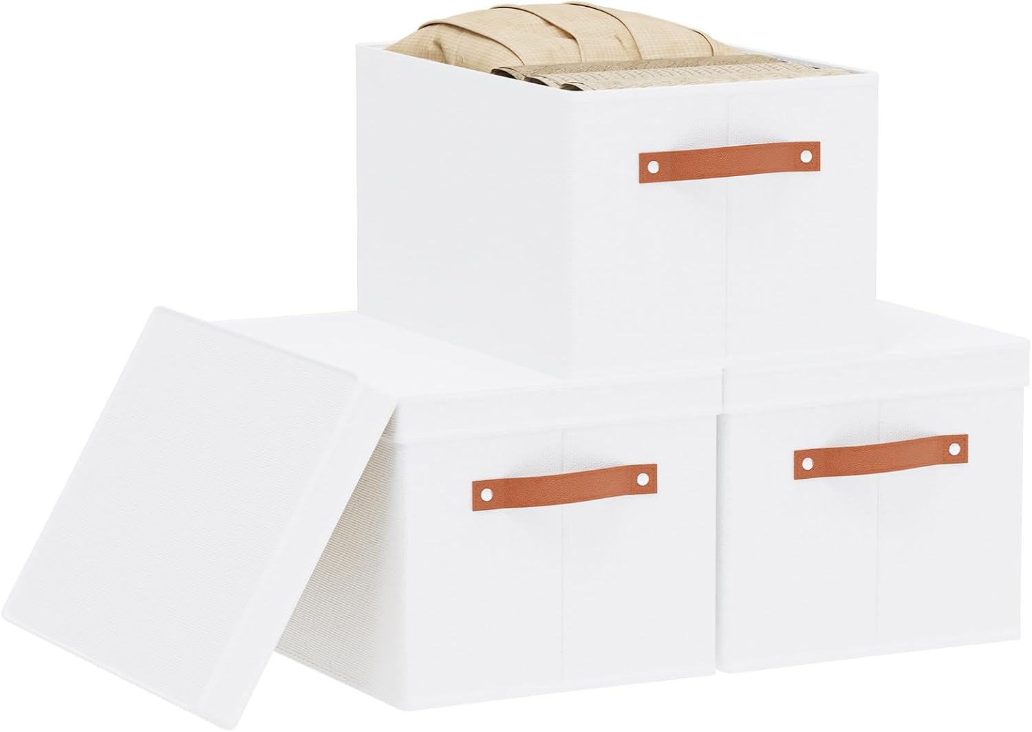 Beige Storage Bin — 13" — White