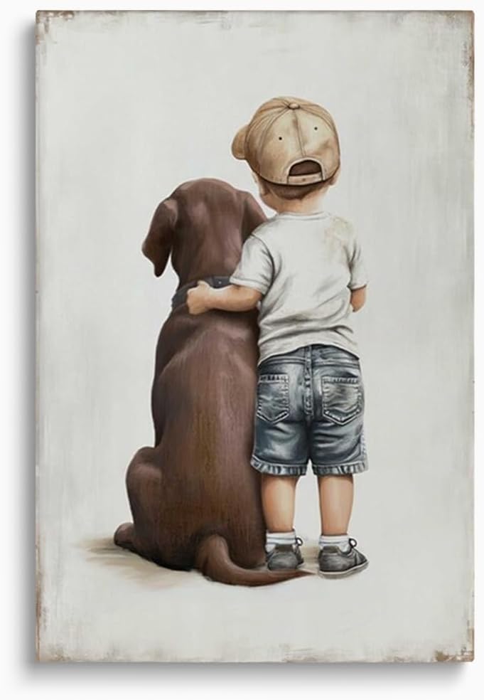 Framed Black Wall Decor — 16" — 06 Boy with Labrador
