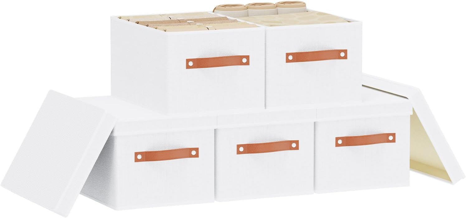 Beige Storage Bin — 13" — White