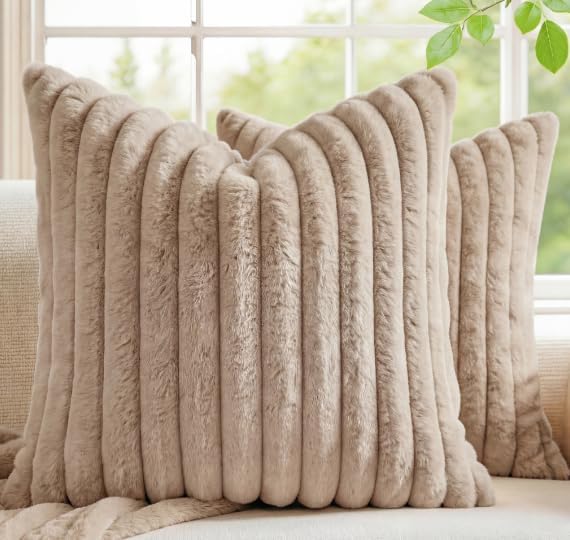 Velvet Farmhouse Beige Throw Pillow Cover — 18" — Apricot