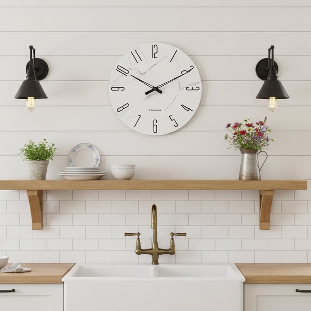 Battery Operated Luxe White Wall Clock — 12" - View 5