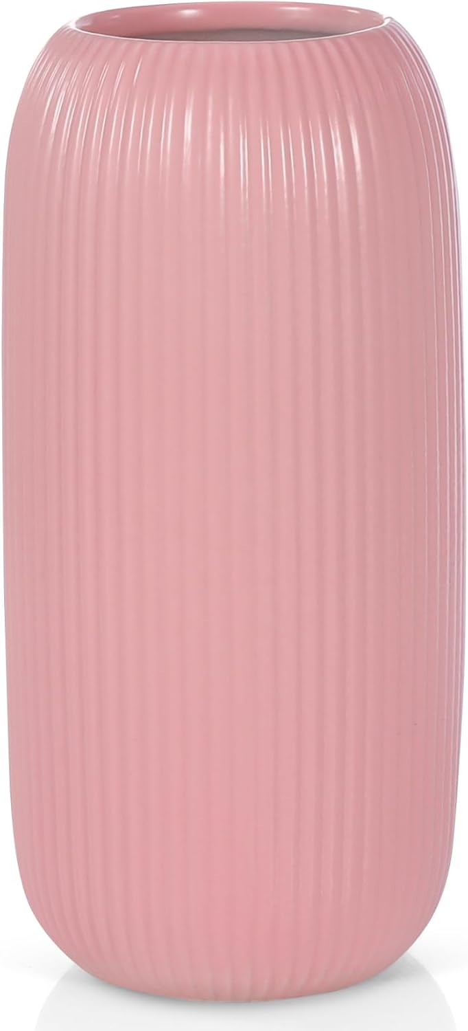 Farmhouse Beige Flower Vase — Pink