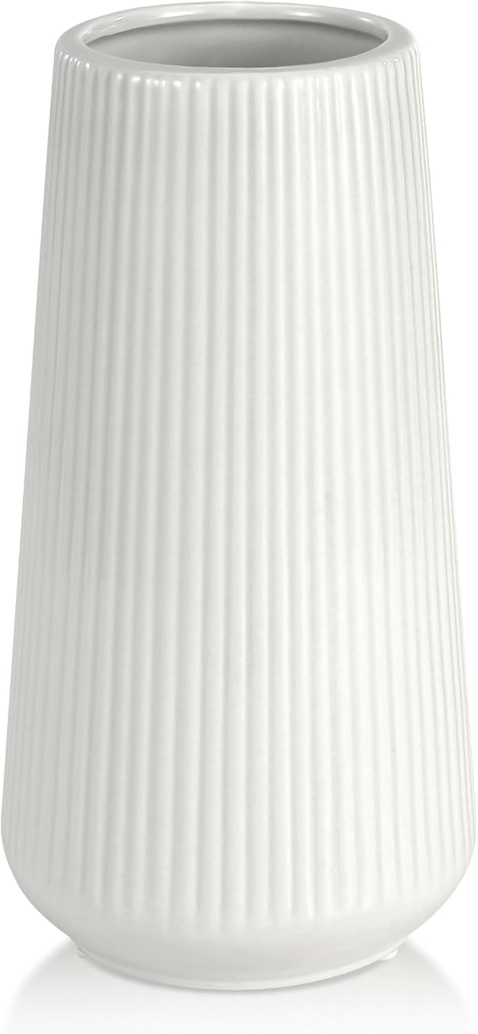 Farmhouse Beige Flower Vase — Small White