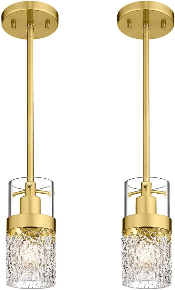 Adjustable Modern Black Pendant Light — 3.5" — Gold -Hammered Glass