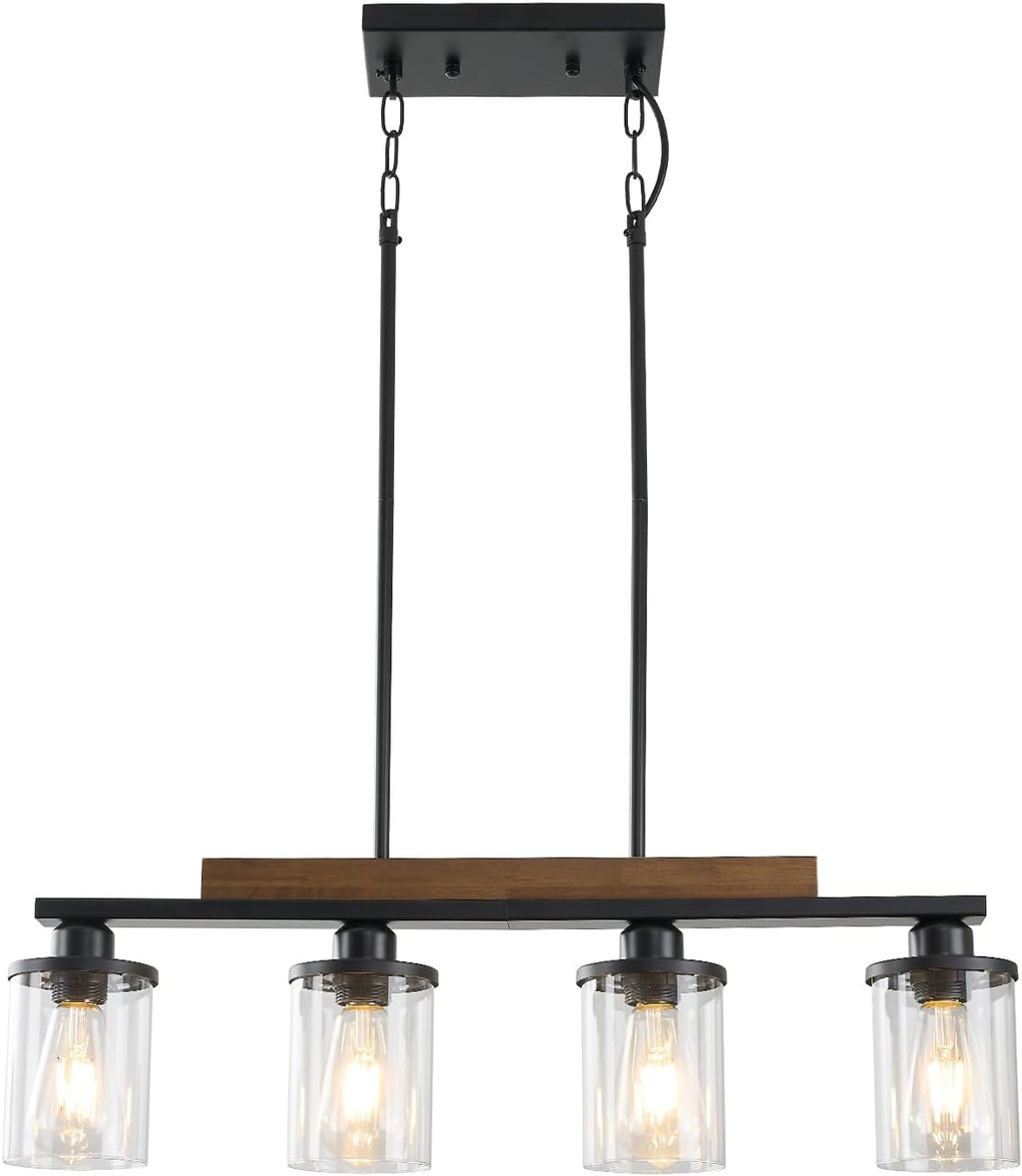 Farmhouse Black Chandelier — 5-Light — Black Metal + Clear Glass