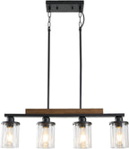 Farmhouse Black Chandelier — 5-Light — Black Metal + Clear Glass