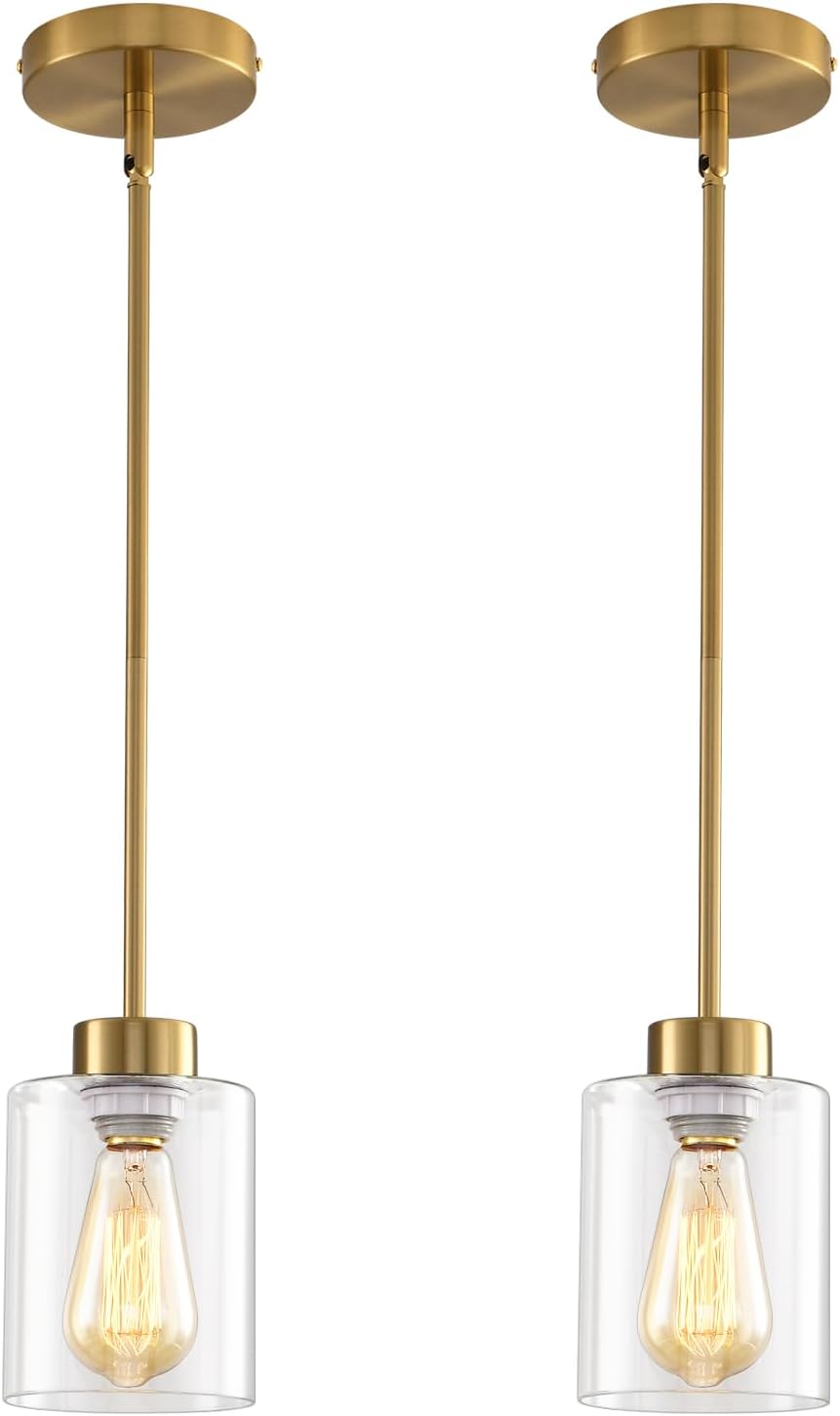 Adjustable Farmhouse Black Pendant Light — 2 Pack Clear Glass Glod