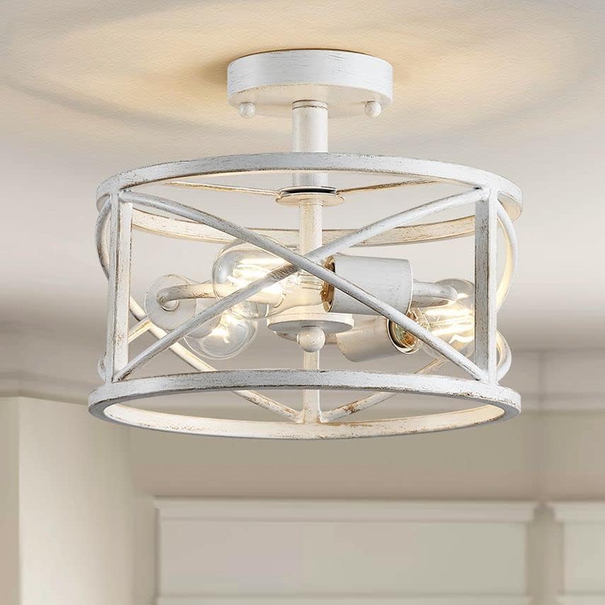 Vintage Farmhouse Black Chandelier — 3-Light — Antique White