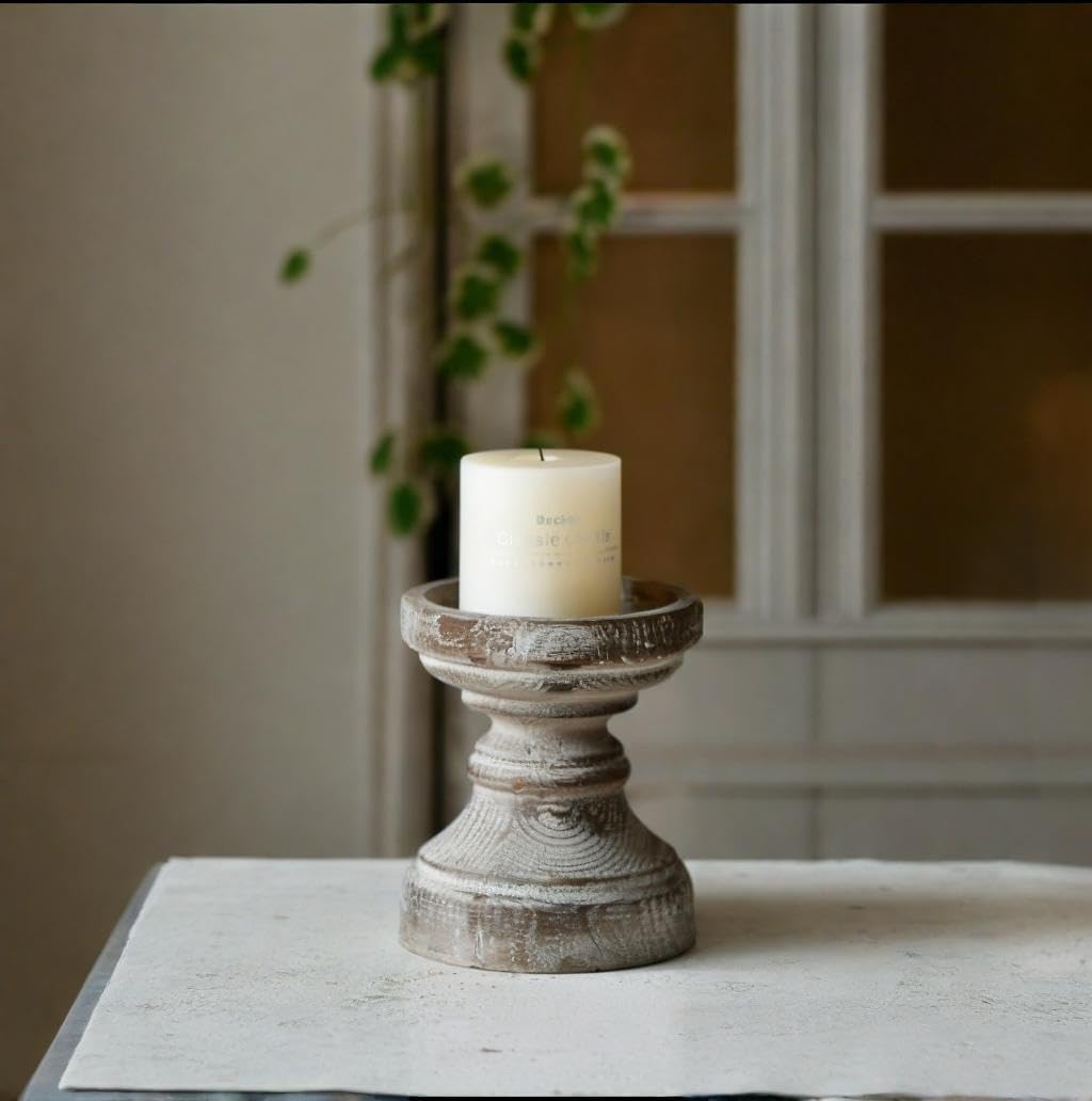 Antique Farmhouse Brown Pillar Candle — 5.5" - View 4