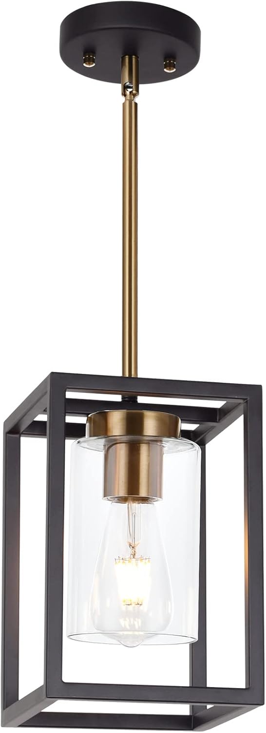 Modern Black Chandelier — 1-Light — Brushed Brass