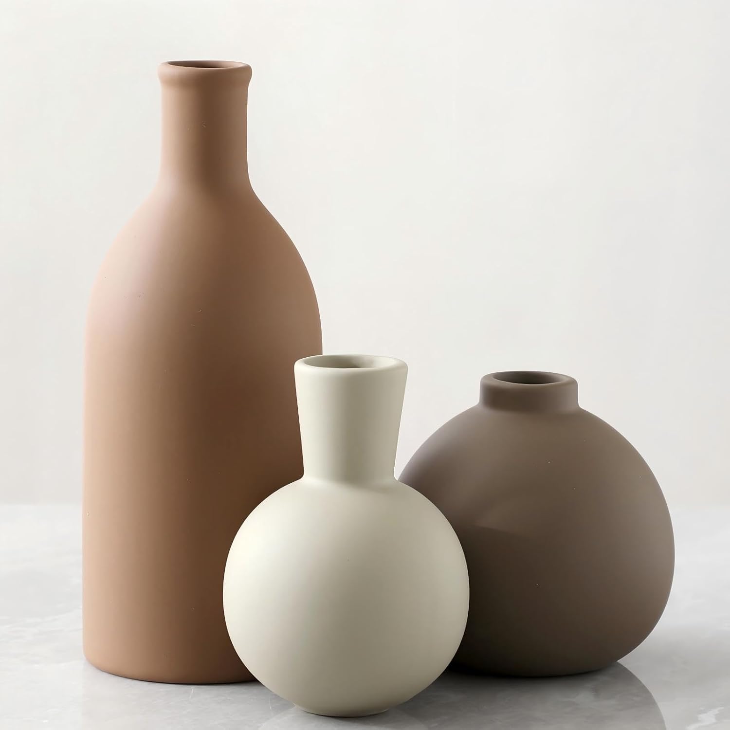 Farmhouse Brown Vase Set — Set of 3 — Brown - Larger