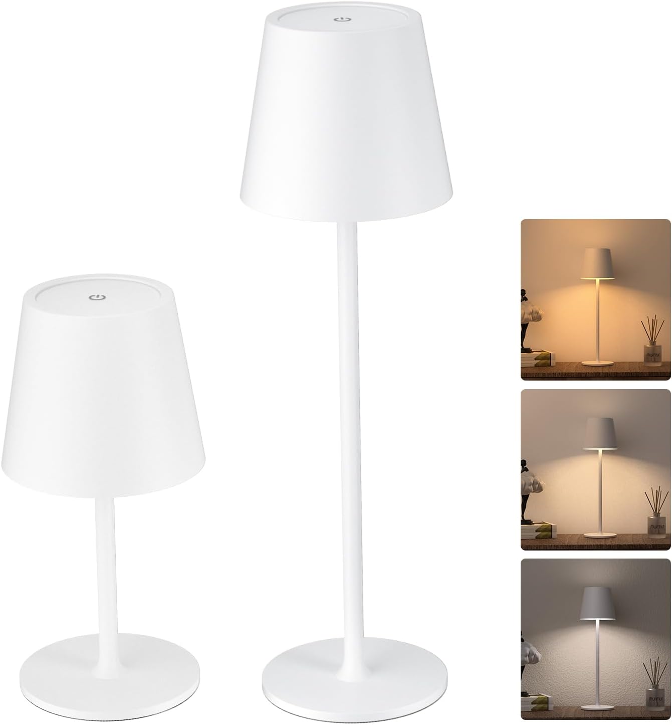 Cordless Black Table Lamp — 2 Pack-Round Base