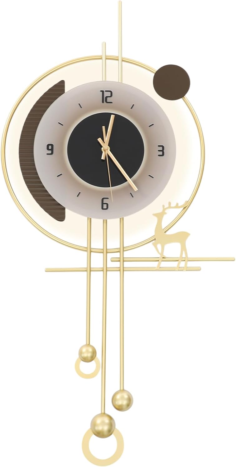 Battery Operated Luxe Black Wall Clock — 8" — Golden-deer-b