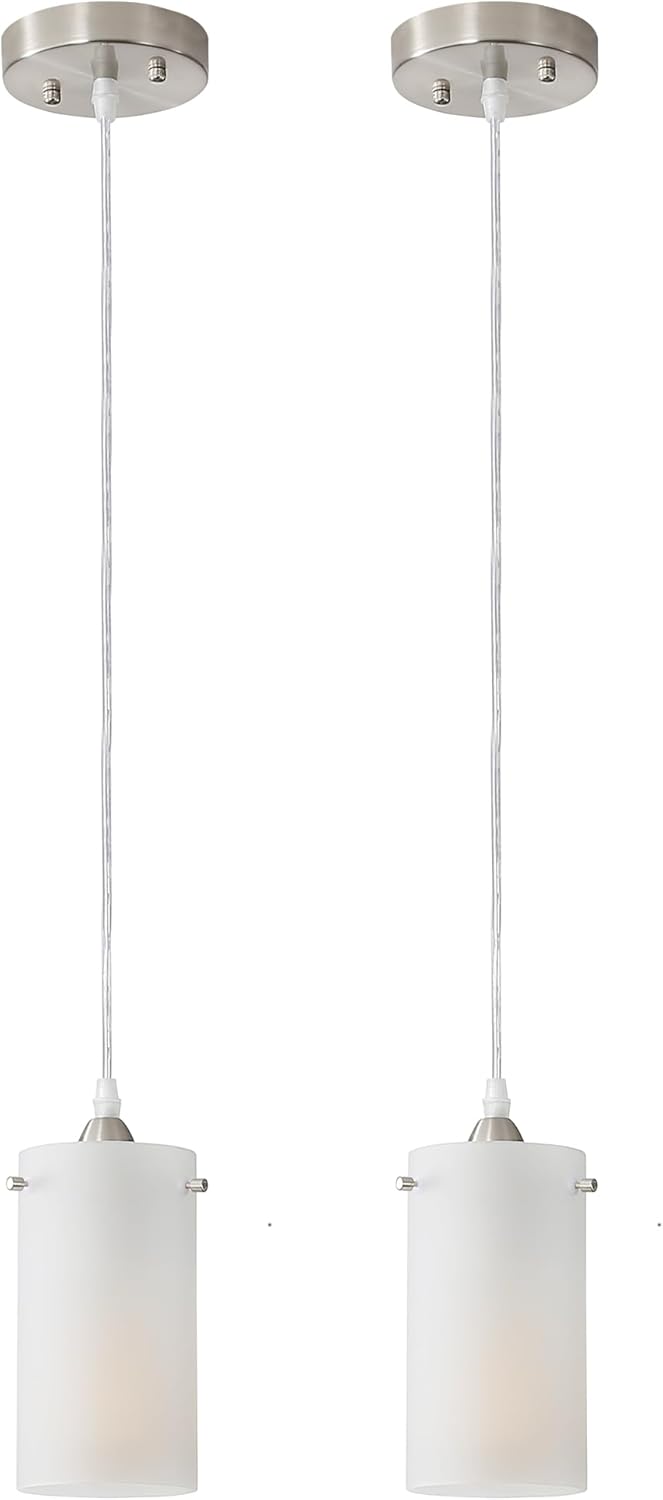 Adjustable Modern Black Chandelier — 1-Light — New White Frosted Glass Shade