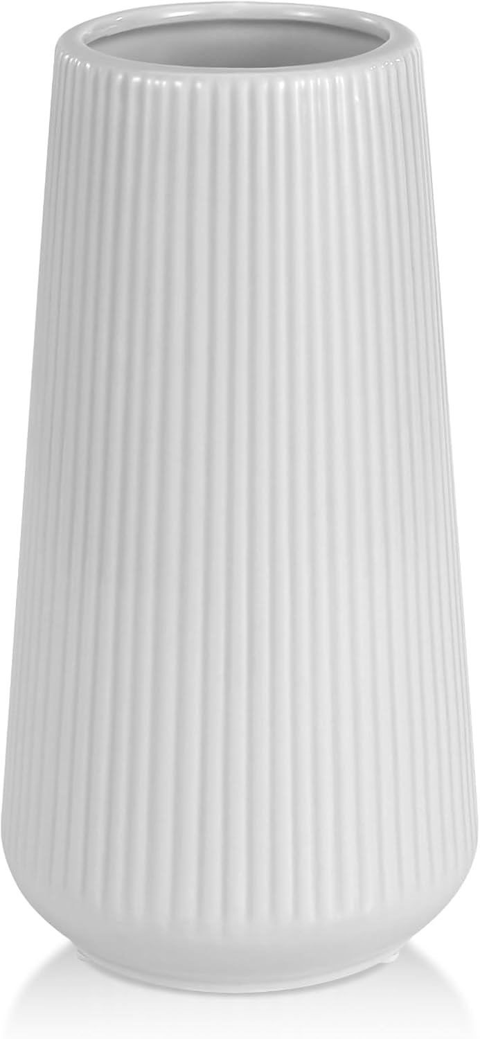 Farmhouse Beige Flower Vase — Small Gray