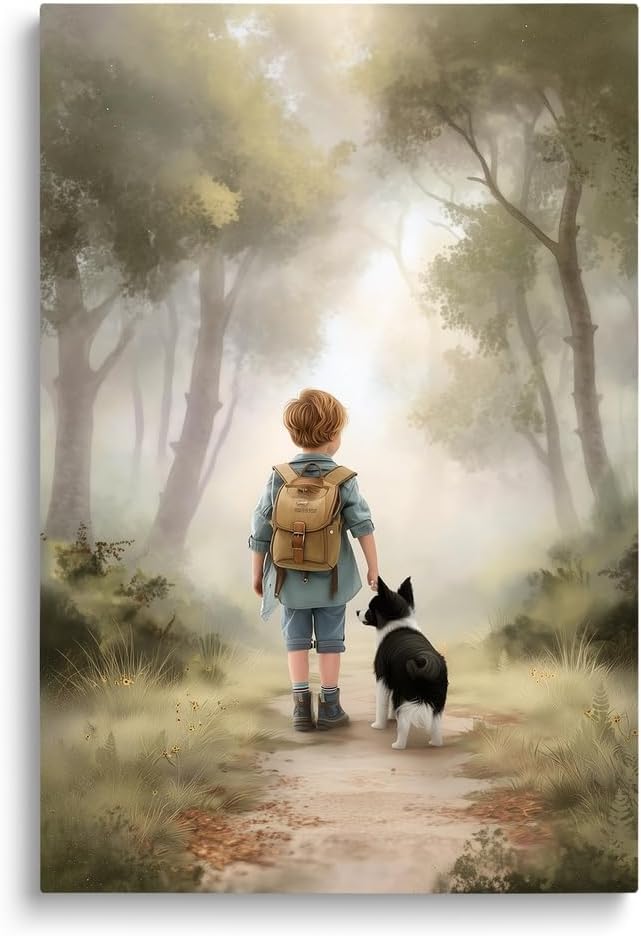 Framed Black Wall Decor — 16" — 02 Boy with Border Collie