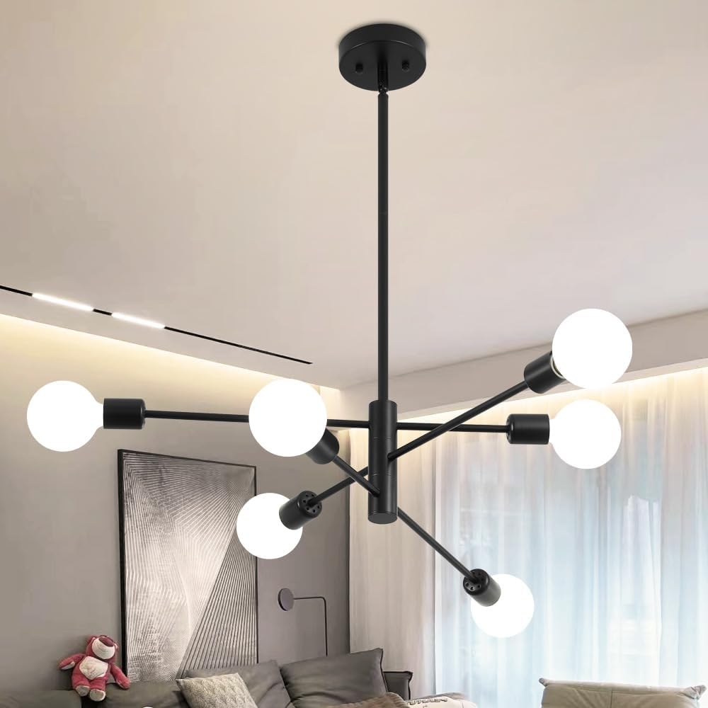 Farmhouse Black Chandelier — 6-Light — Black