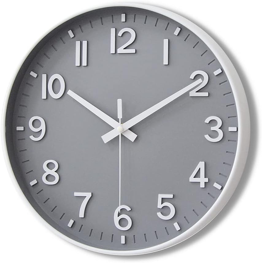 Battery Operated Luxe Black Wall Clock — 12" — Grey-white