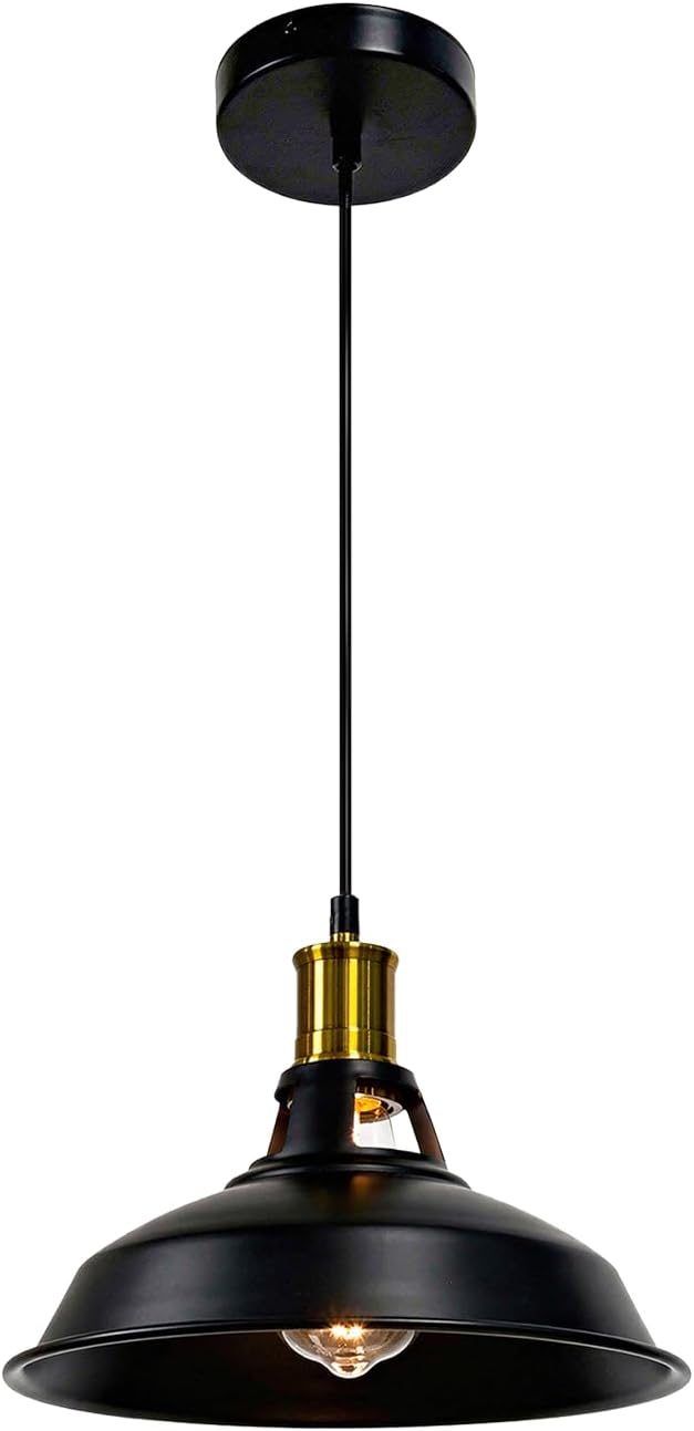 Adjustable Farmhouse Beige Pendant Light — 3-Light — Metal Shade 1-Light (Black and Gold)