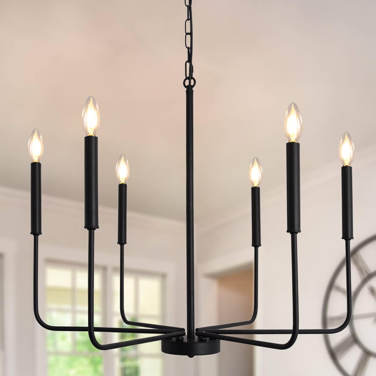 Farmhouse Black Chandelier — 6 Lights-Black-E12