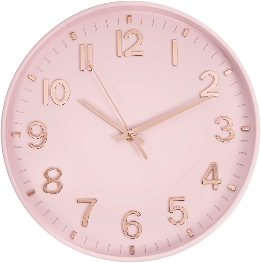 Battery Operated Modern Black Wall Clock — 12" — New-pink