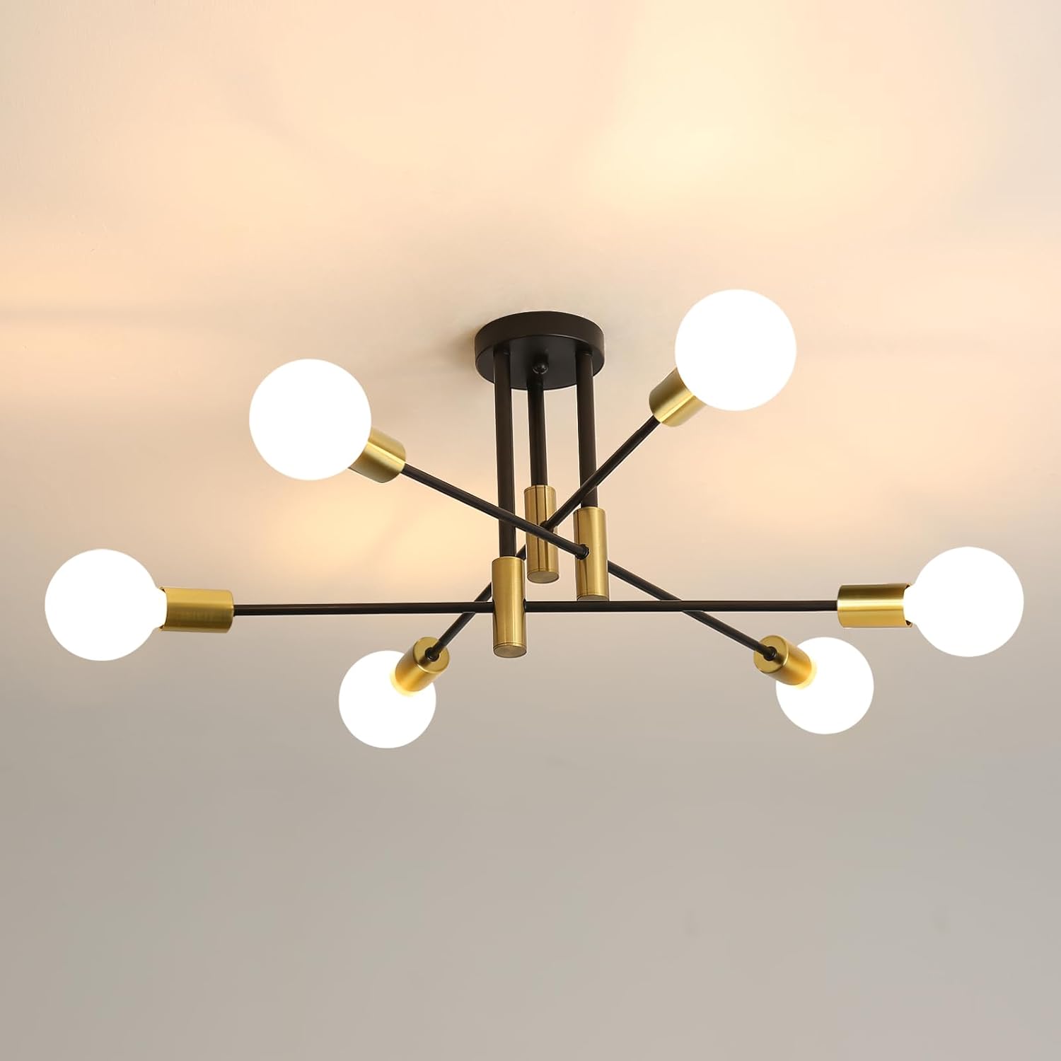 Luxe Black Chandelier — 6-Light — Black & Gold