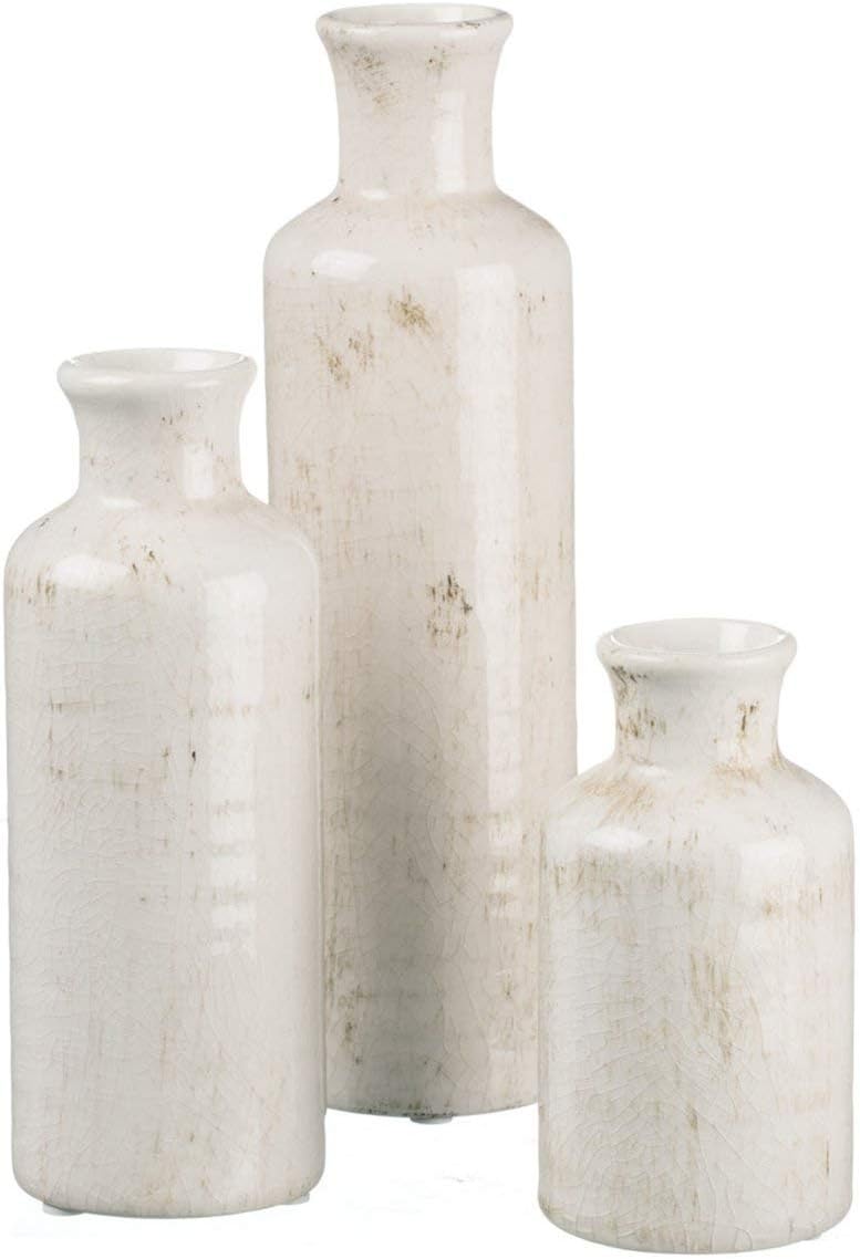 Farmhouse White Vase Set — 3.75" — Set of 3 (3.75"L x 3.75"W x 5"H)