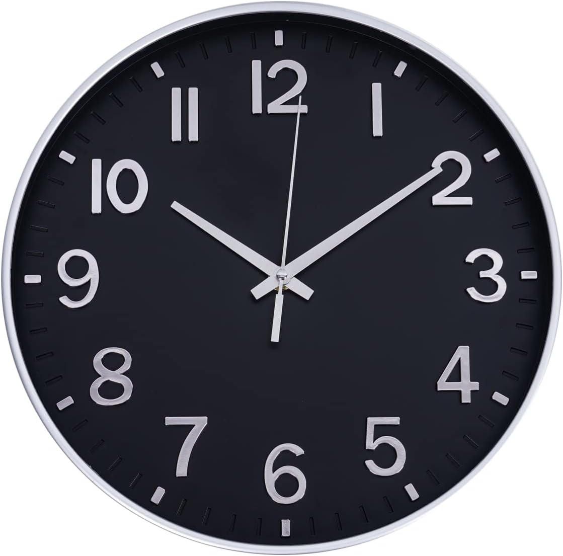 Battery Operated Modern Black Wall Clock — 12" — Black