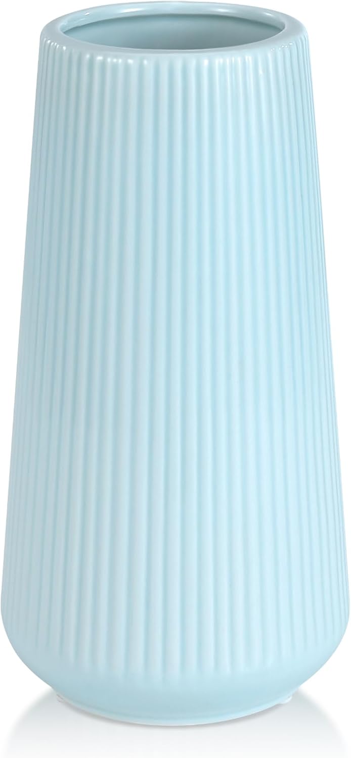 Farmhouse Beige Flower Vase — Small Blue