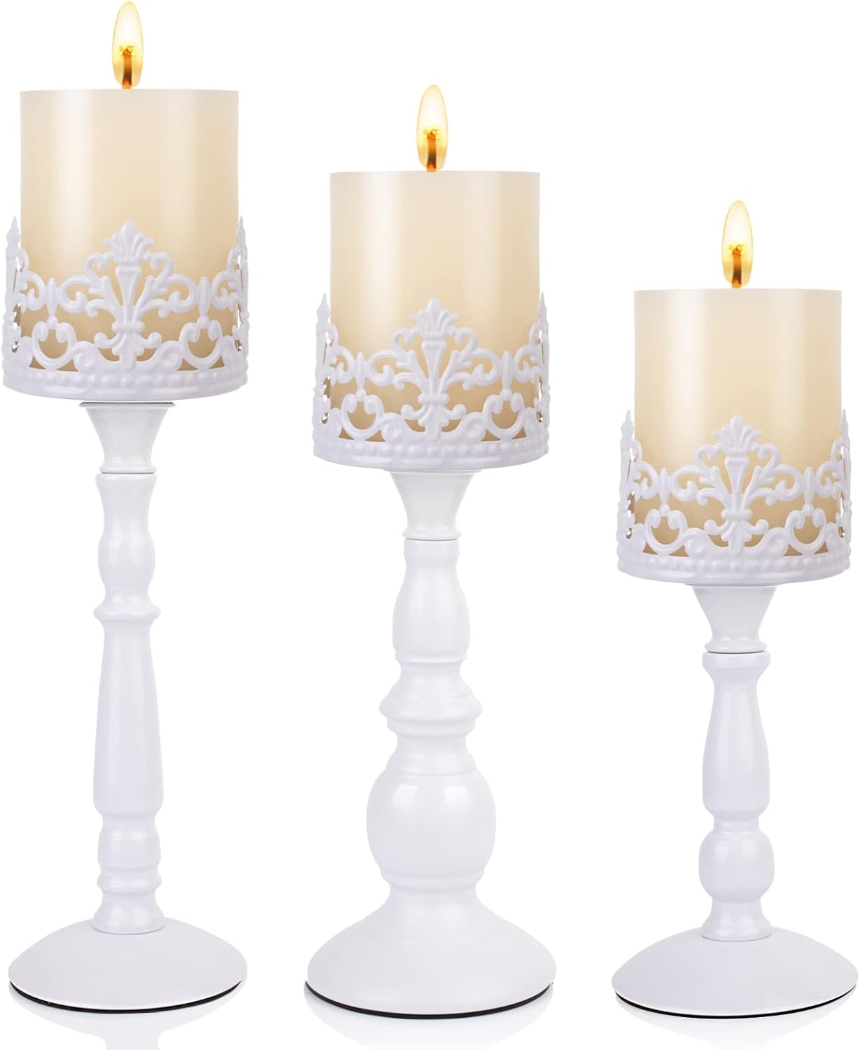 Vintage Luxe Black Pillar Candle — Set of 3 — White