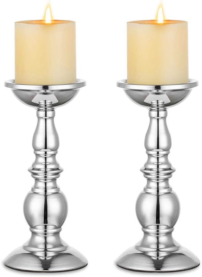 Vintage Luxe Black Pillar Candle — Silver
