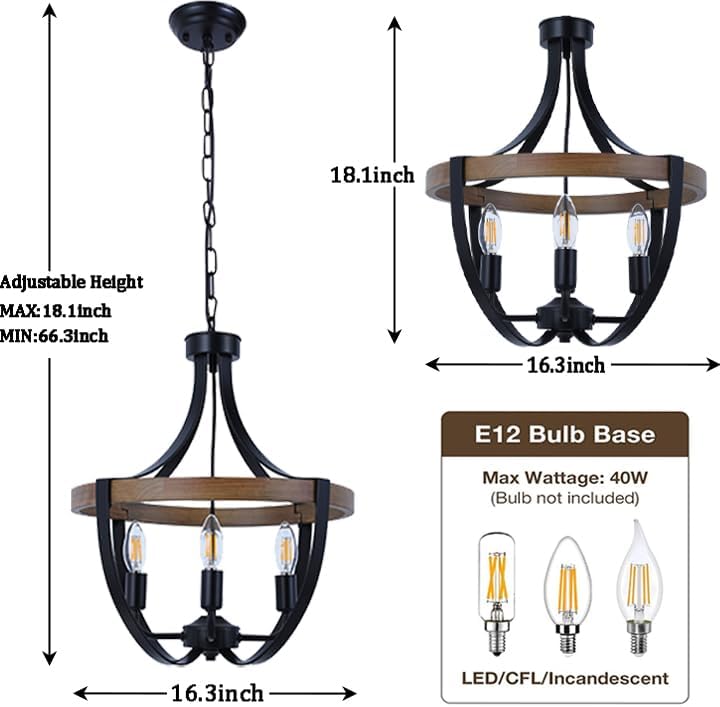 Vintage Farmhouse Wood Chandelier — 4-Light - View 5