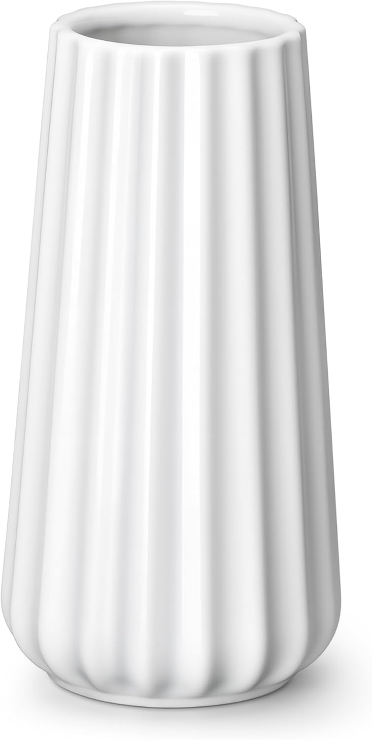 Modern Black Flower Vase — 8" — White