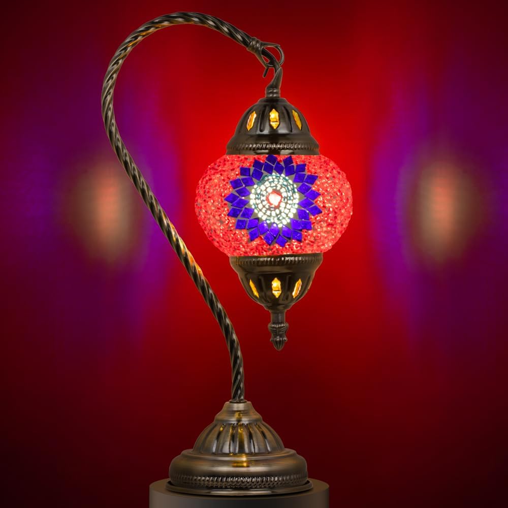 Vintage Blue Table Lamp — Red