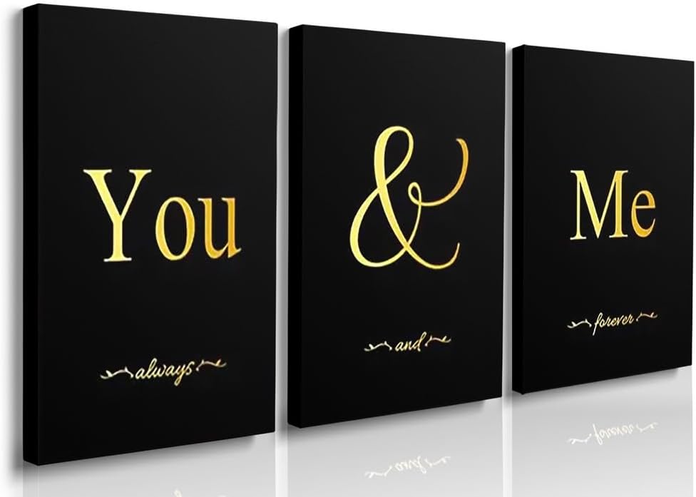 Framed Beige Wall Decor — 12" — A002 Black Gold Love Wall Art