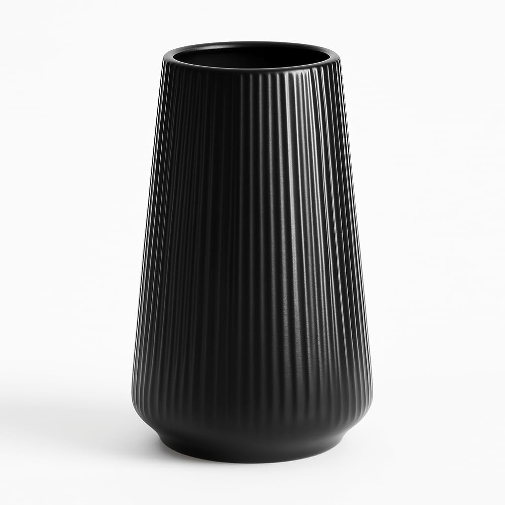 Modern Black Flower Vase — 8" — Black01