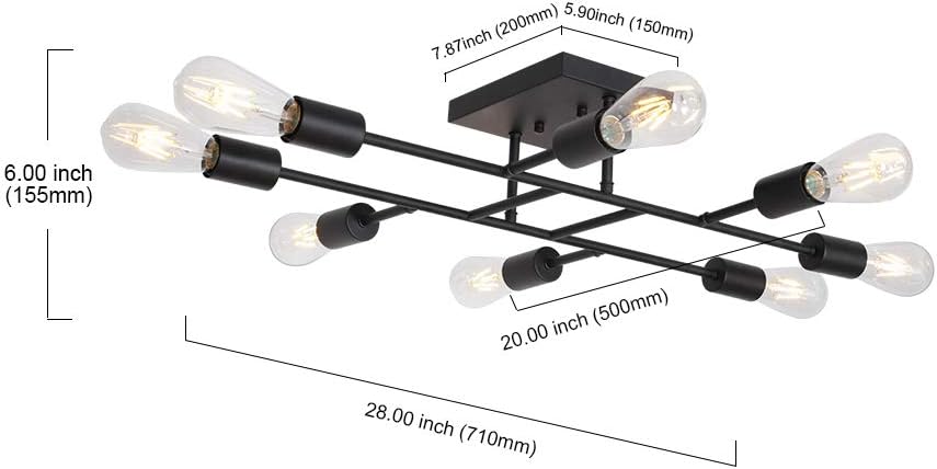 Mid-Century Black Chandelier — 8-Light - View 6