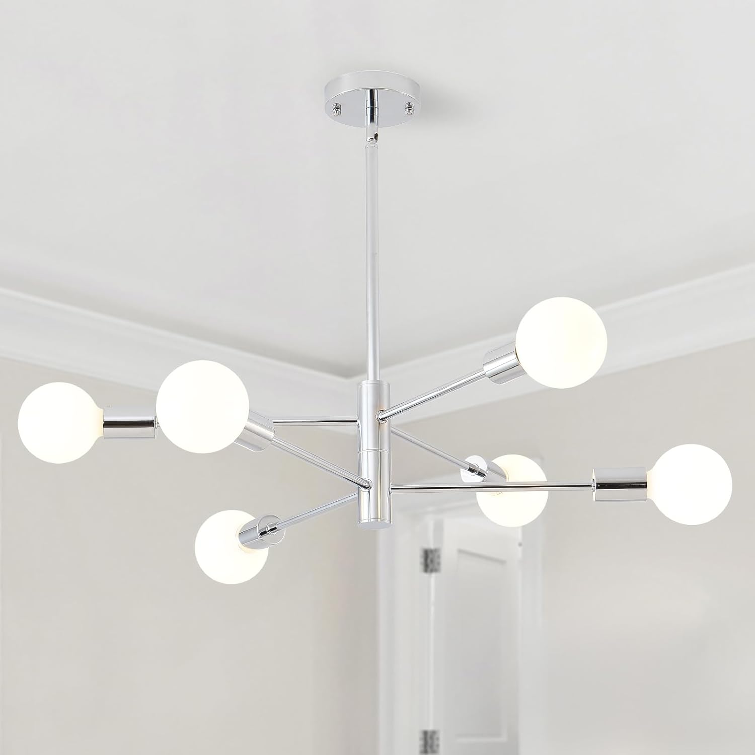 Adjustable Farmhouse Black Chandelier — 6-Light — Chrome