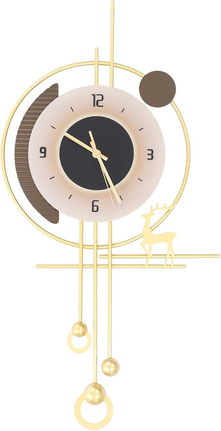 Battery Operated Luxe Black Wall Clock — 8" — Golden-deer-s