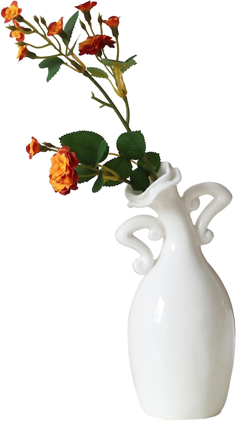 Modern Black Flower Vase — 7" — White