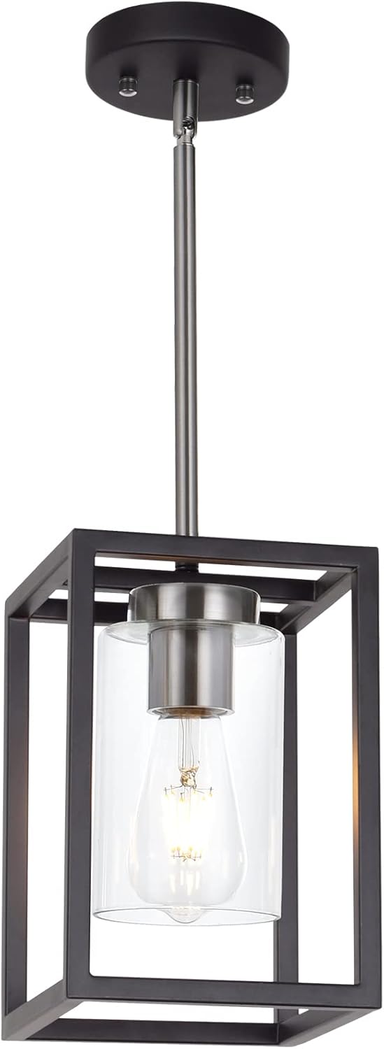 Modern Black Chandelier — 1-Light — Black and Brushed Nickel