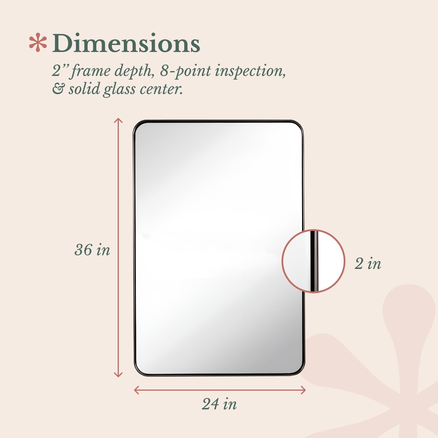 Rectangular Black Wall Mirror — 2" - View 3