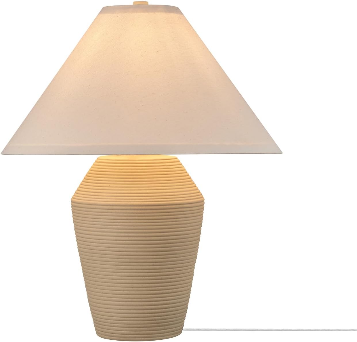 Linen Modern Beige Table Lamp — 15" — Tan
