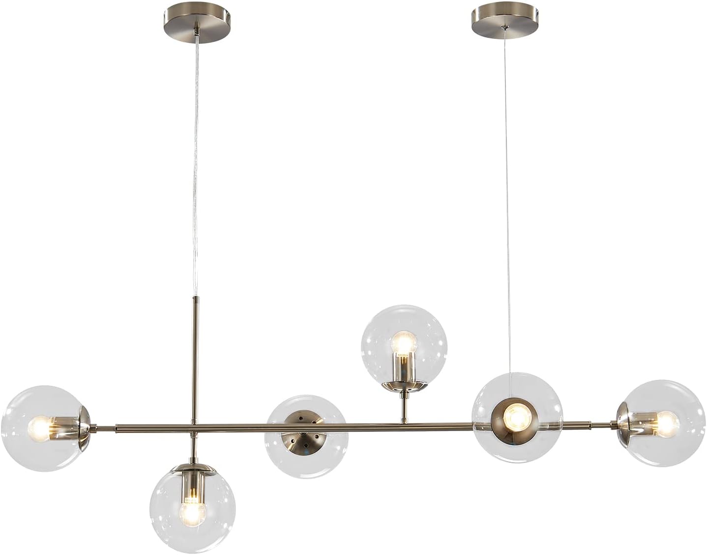 Mid-Century Gold Chandelier — 6-Light — Silver+Clear