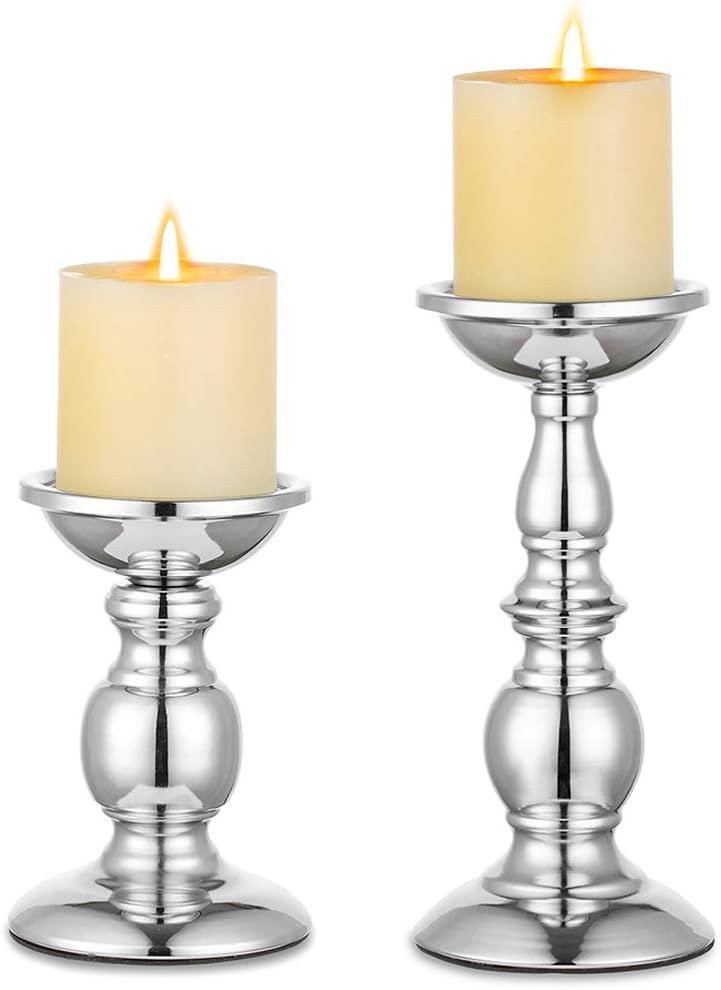 Vintage Luxe Black Pillar Candle — Silver
