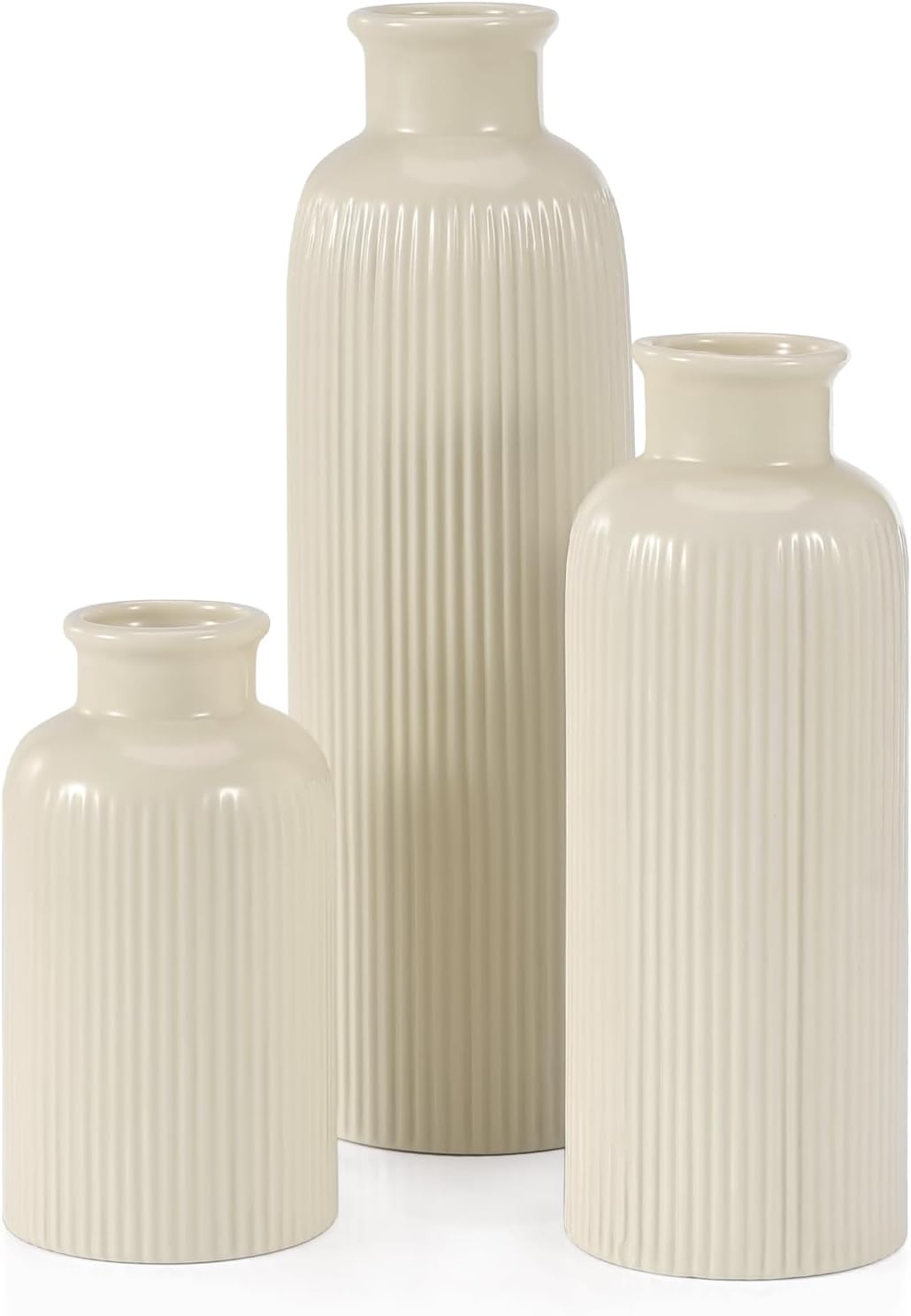 Boho Beige Flower Vase — Set of 3 — Beige