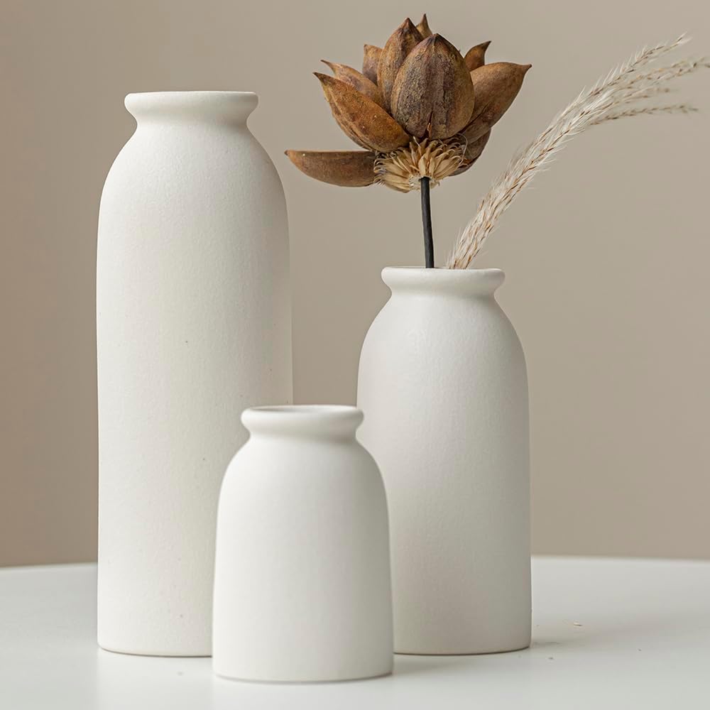 Boho Beige Flower Vase — White